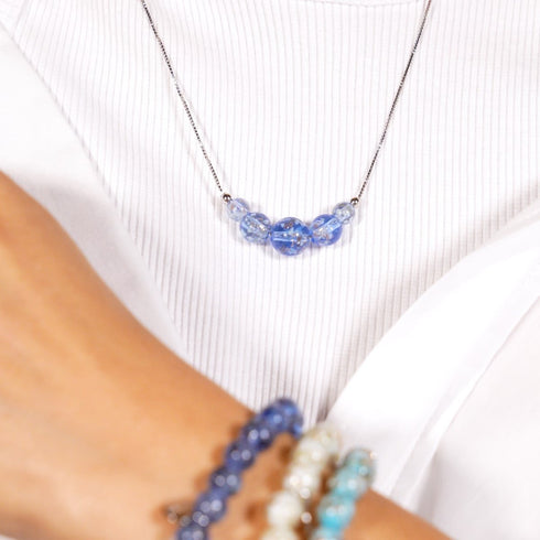 Indigo | Argent sterling .925 | Collier fermoir infini en verre luciole